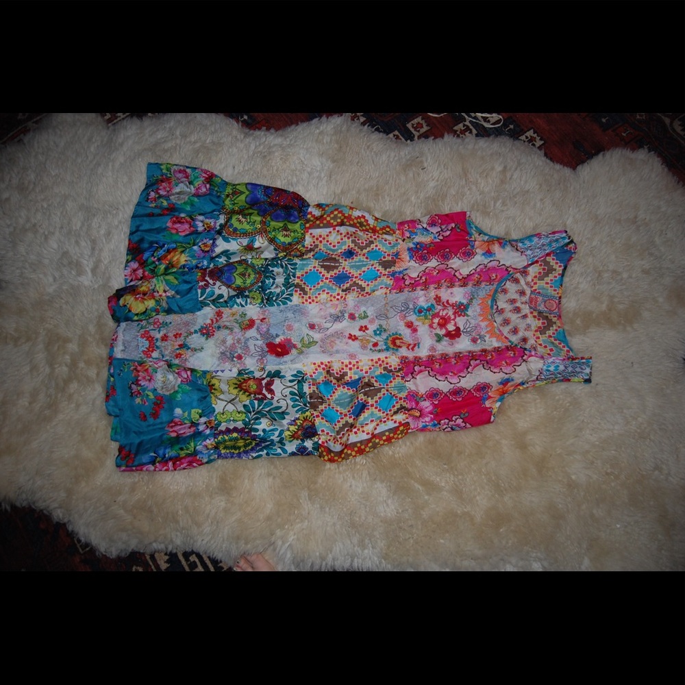 Johnny Was silk dress with white under slip